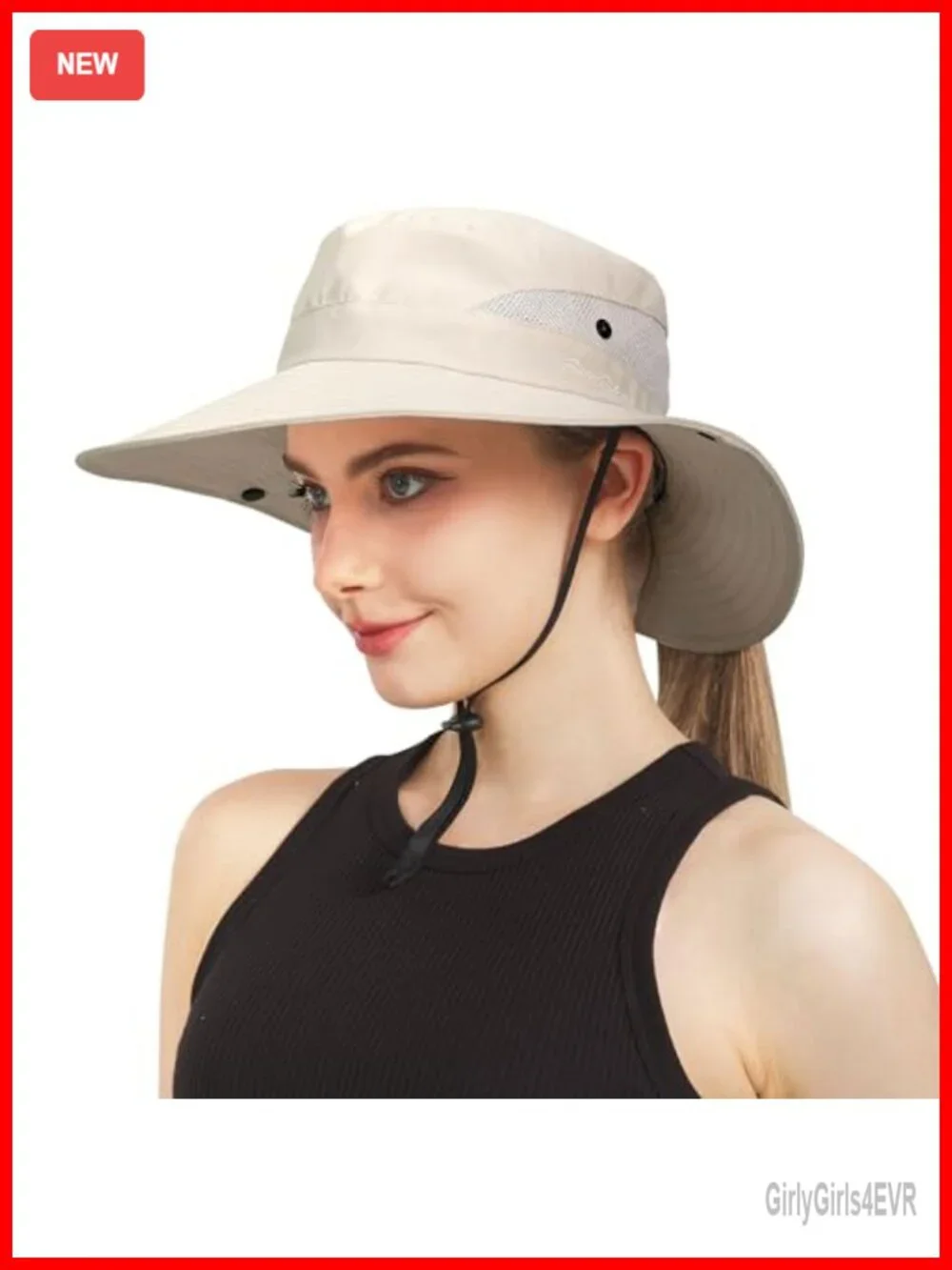 Wide Brim UPF 50 Sun Hat with Ponytail Hole Adjustable Drawstring Foldable